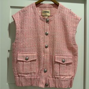 L'AGENCE Pink Tweed Vest with Silver Buttons M